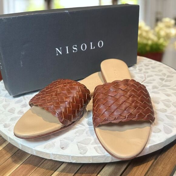 Nisolo Isla Woven Leather Slide Sandal  Brandy  Women Size 6.5  New in Box - Picture 5 of 13